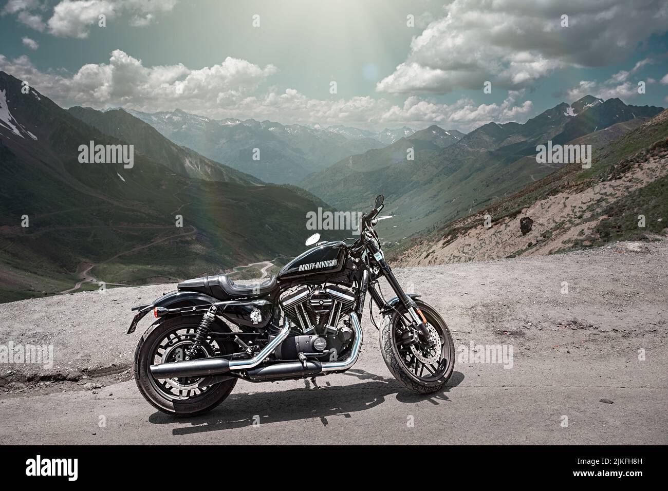 Harley Davidson motorcycle on the top of the mountain Stock Photo Alamy
