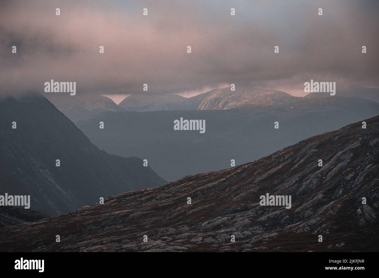 Mountains range landscape on Slettvikane in Valldal near Trollstigen, Åndalsnes, Norway Stock Photo