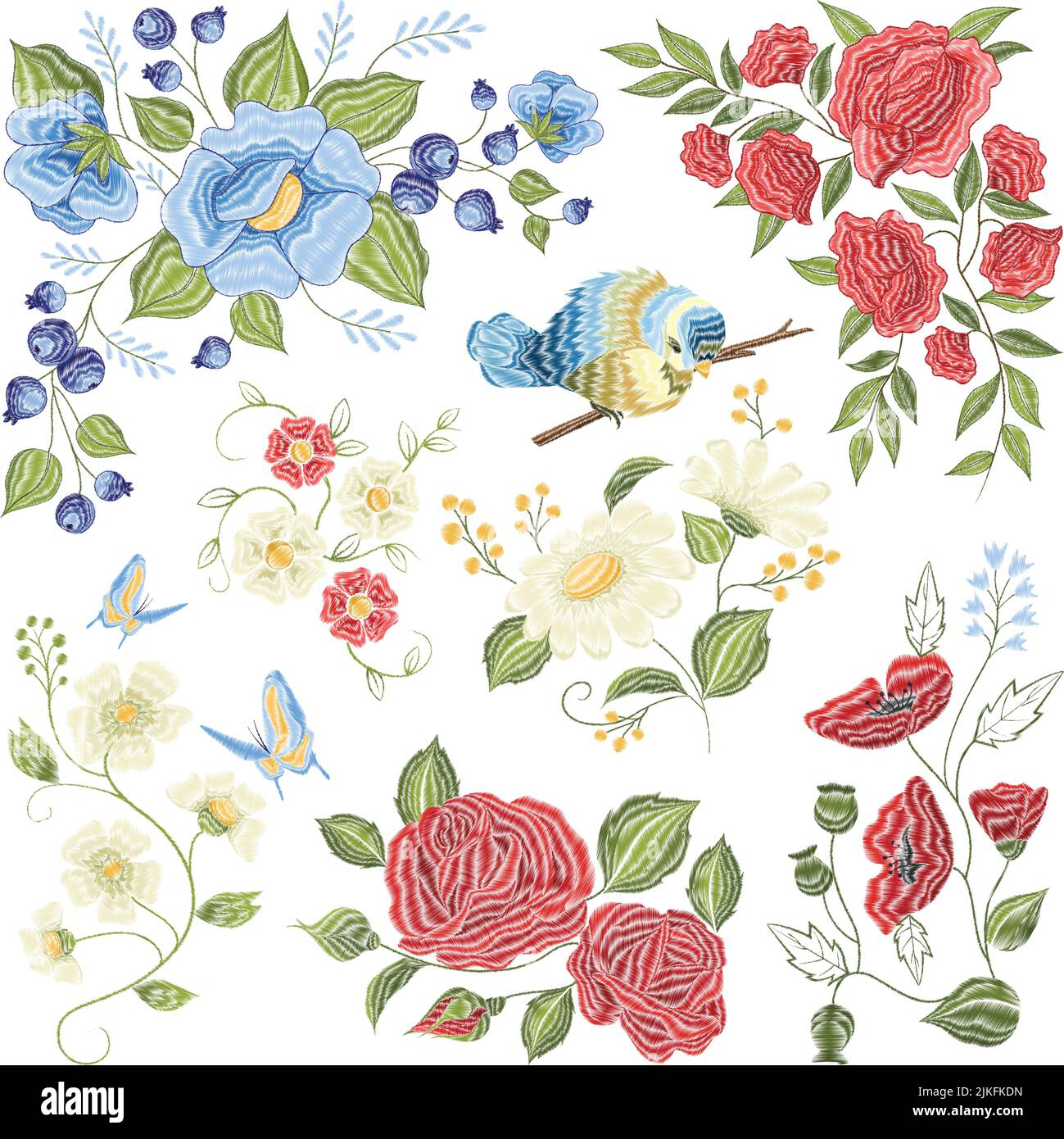 Classic floral embroidery filling space pattern design with roses ...