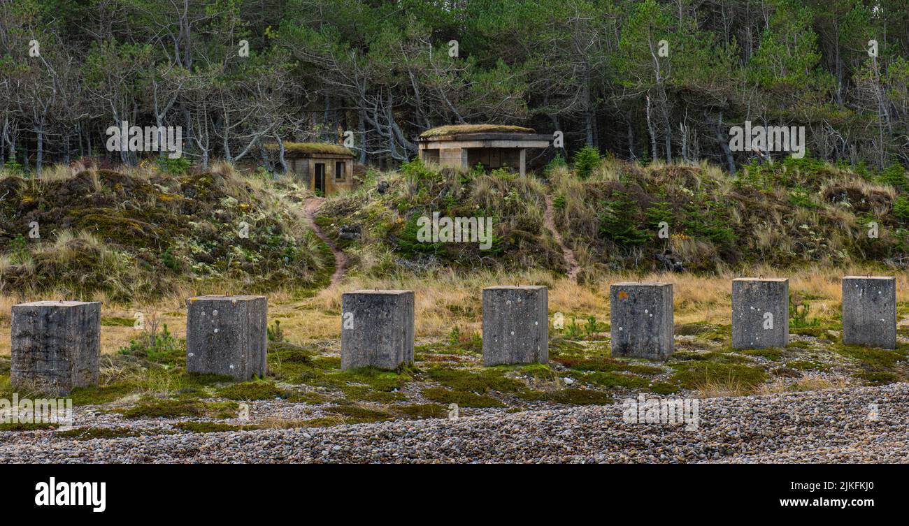 Part of the Coastal Defence network from WW2 at Lossiemouth on the Moray coast Stock Photo