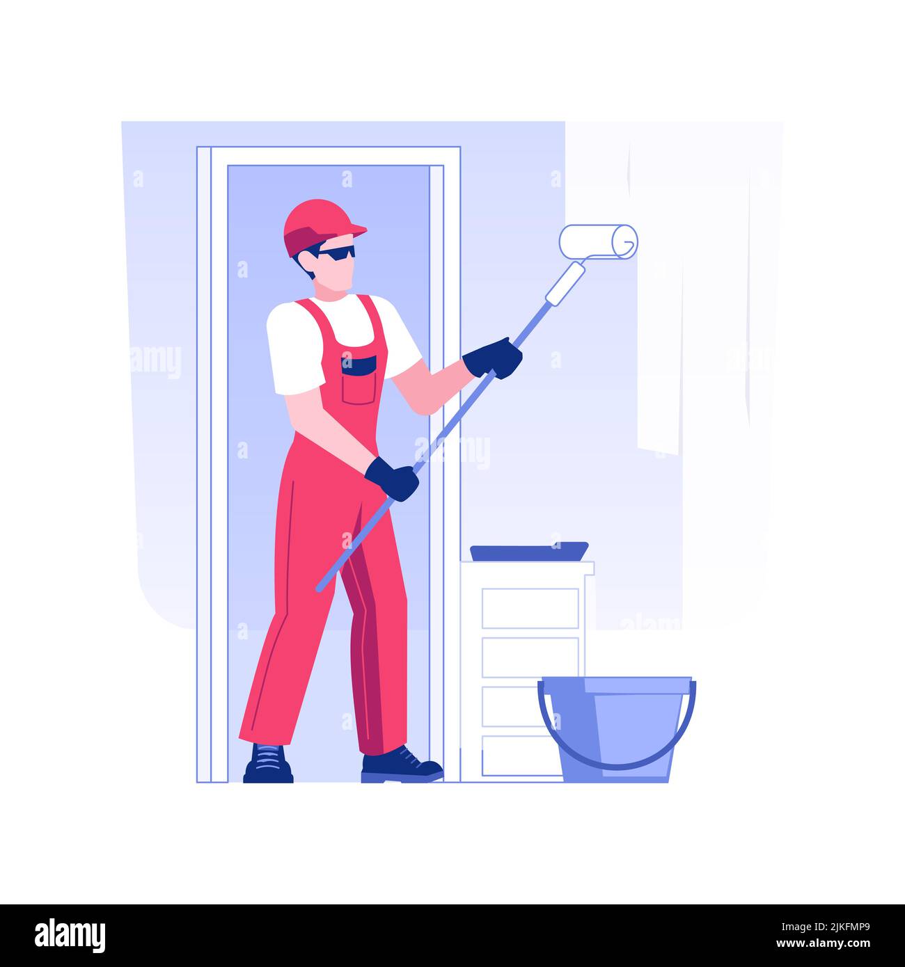 Finish coat isolated concept vector illustration. Smiling repairman