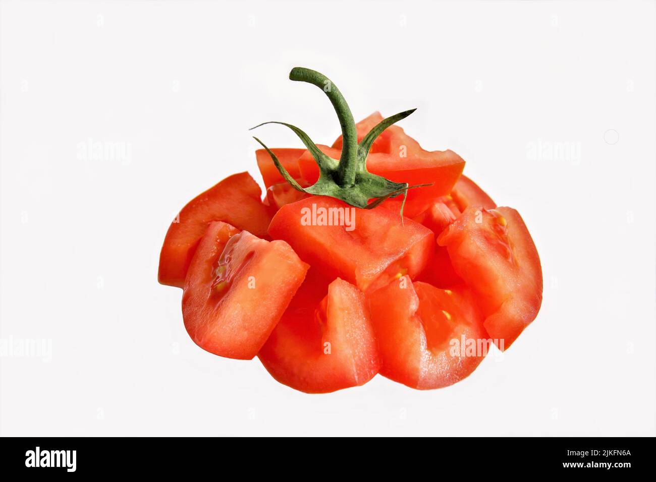 Tomato slices photo on white background  copy space Stock Photo