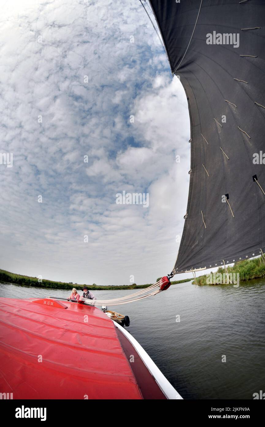 sailing norfolk wherry Albion on river at ludham norfolk england Stock Photo