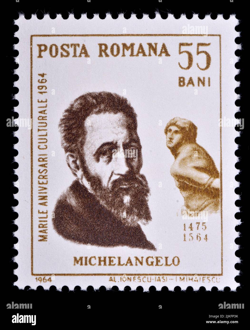 Romanian postage stamp (1964) : Michelangelo (1475-1564), Italian Sculptor and Painter Stock Photo