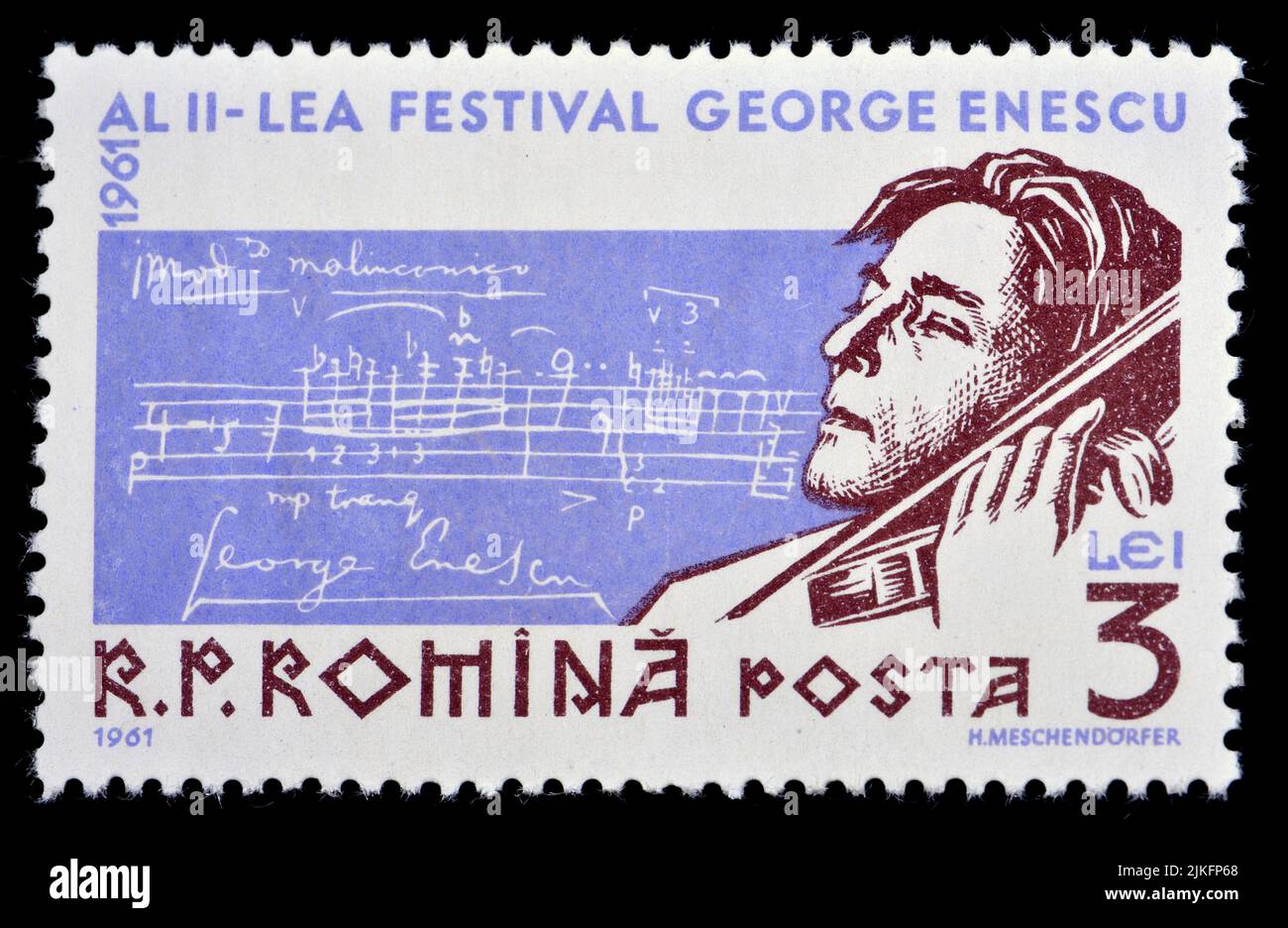 Romanian postage stamp (1961) : Second International George Enescu Festival: George Enescu / Georges Enesco (1881-1955) Romanian composer, violinist, Stock Photo