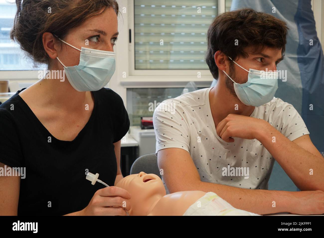Pediatric resuscitation simulation workshop at the Nimes Faculty of Medicine. Stock Photo