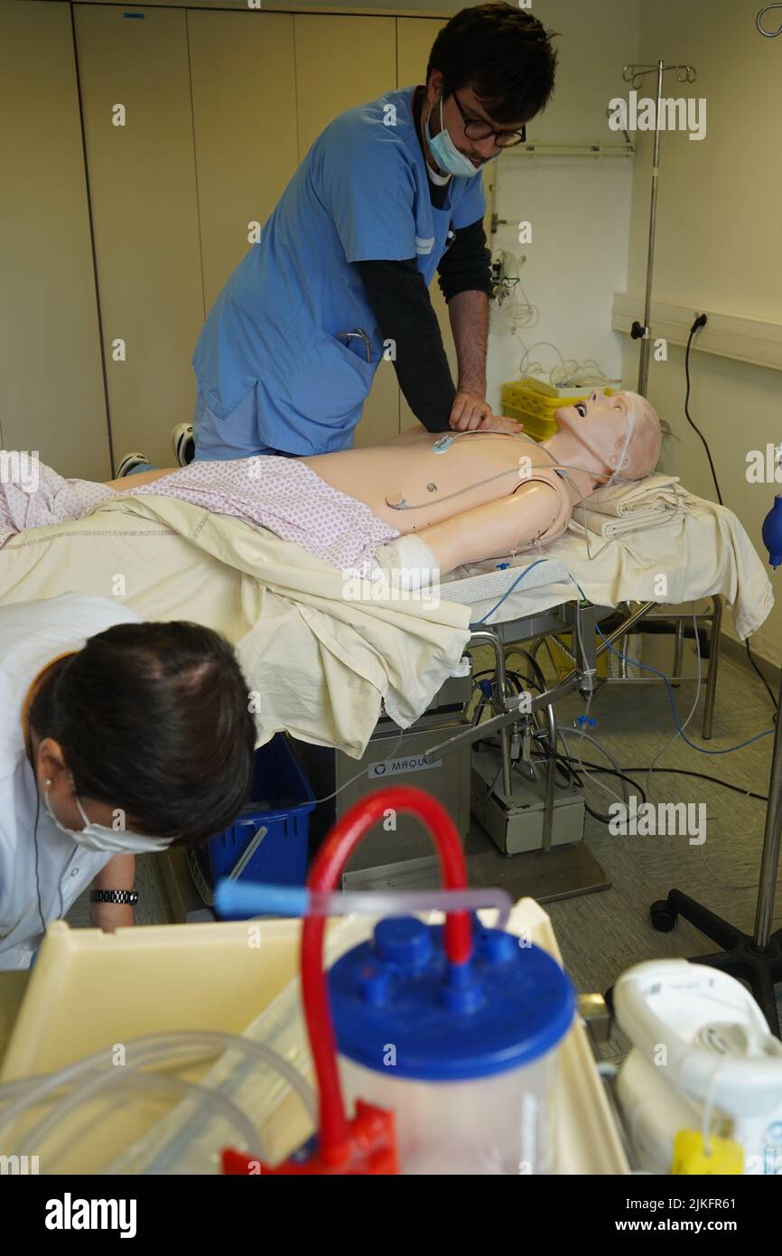 Medical training patient simulator pregnant hi-res stock