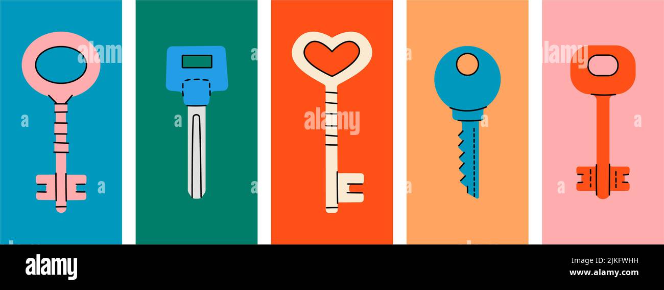 Set of different house key silhouette. Different posters with house