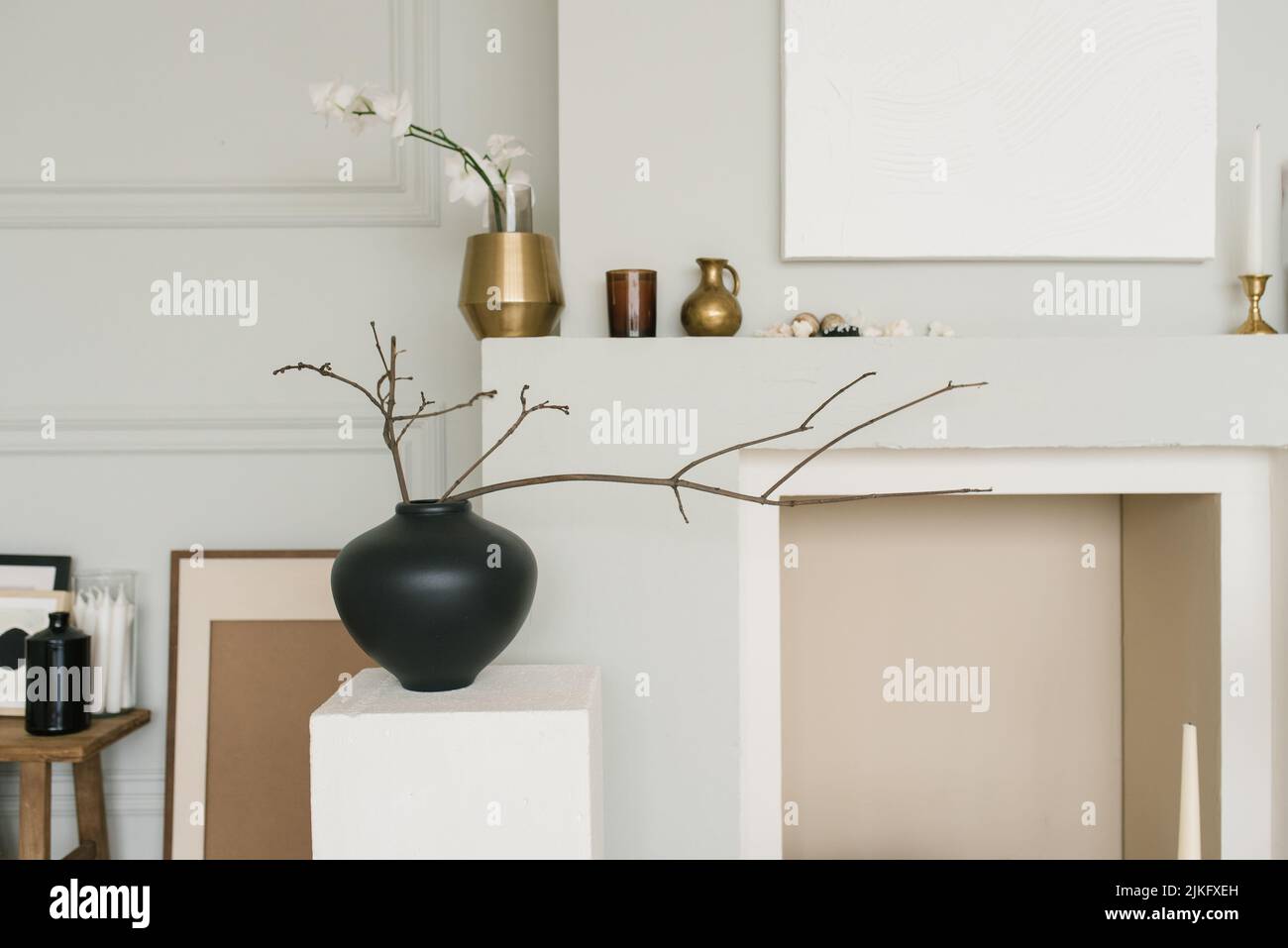 Picture of Minimalist living room decor in Scandinavian or Japanese style ...