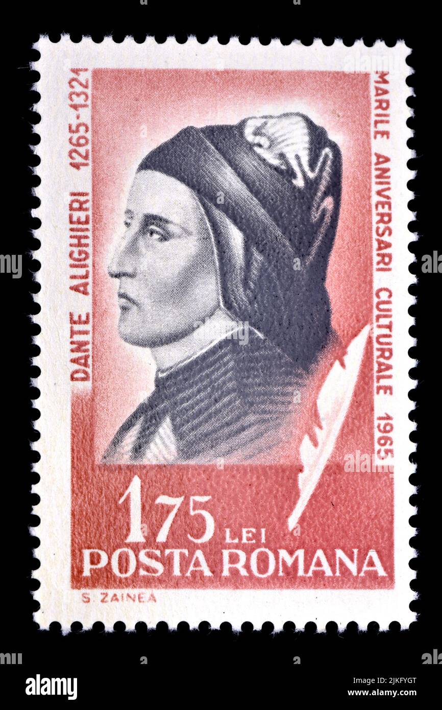 Romanian postage stamp (1965) : Dante Alighieri (1265-321) Italian poet Stock Photo