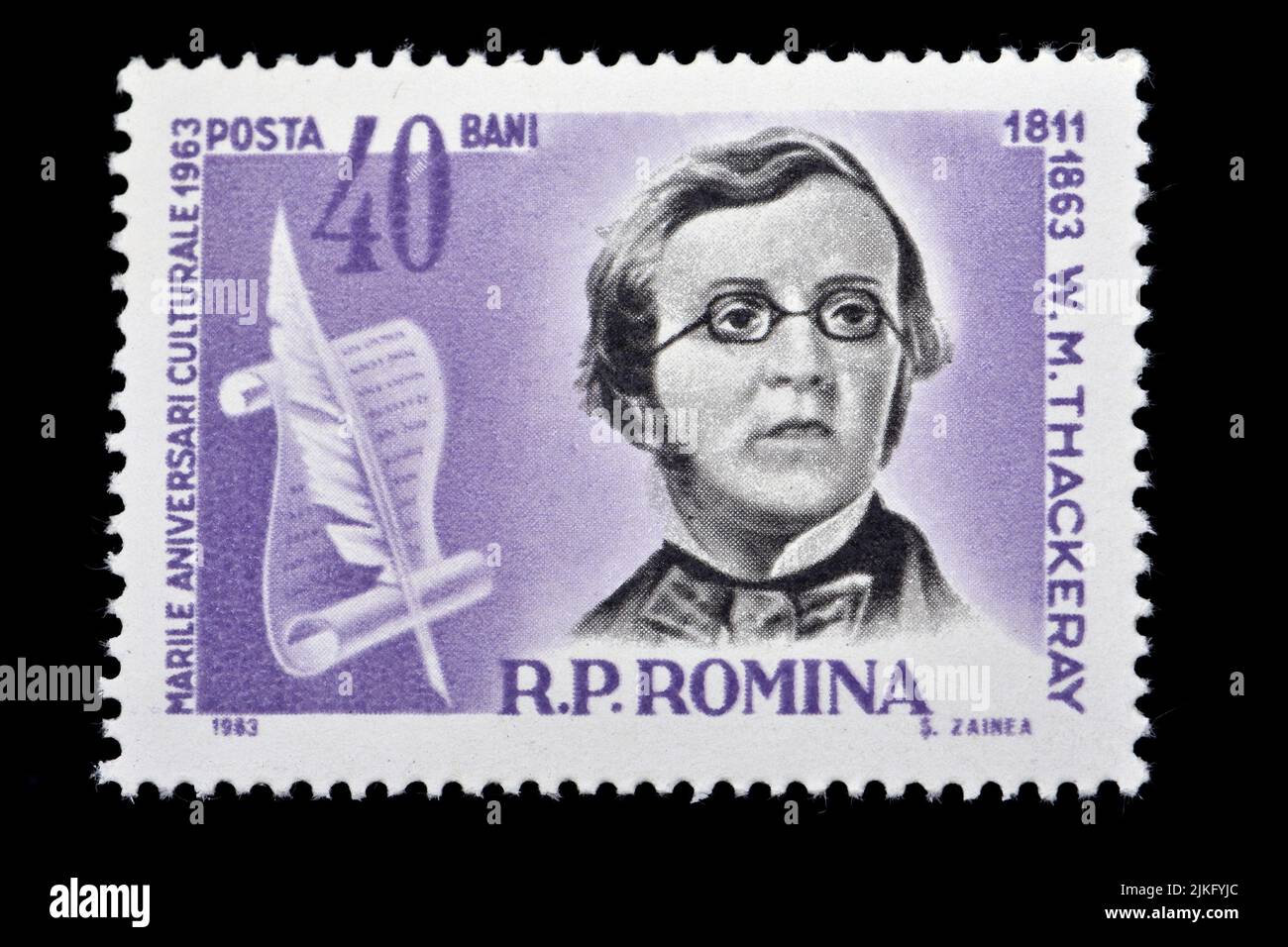 Romanian postage stamp (1963) : William Makepeace Thackeray (1811-1863), English Writer Stock Photo