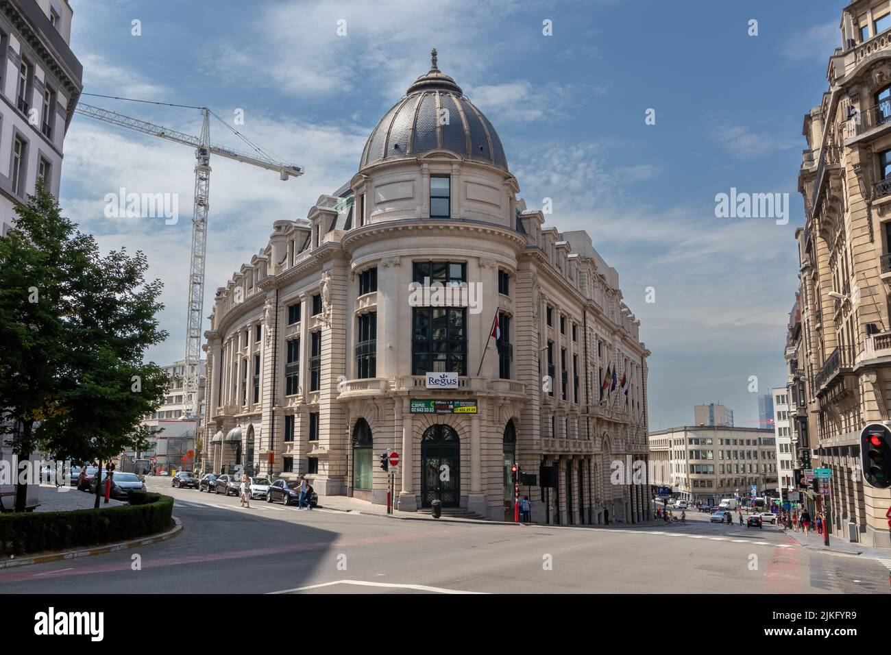 Brussels, Belgium - July 13, 2018: Historical architecture at the intersection of Rue des Colonies and Rue de la Chancellerie Stock Photo