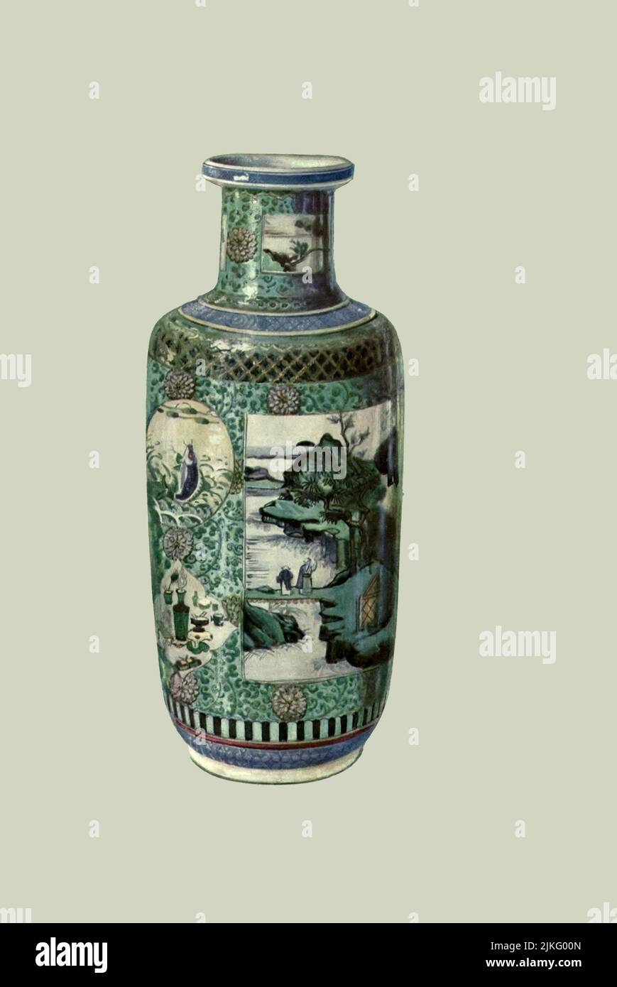 Vase, Chinese, period of K'ang Hsi (1662-1722), with enamel painting of the famille verte. Height, 18 in from ' A book of porcelain, fine examples in the Victoria and Albert museum ' by Bernard Rackham, and William Gibb,  Publication date 1910 Publisher London, A. & C. Black Stock Photo