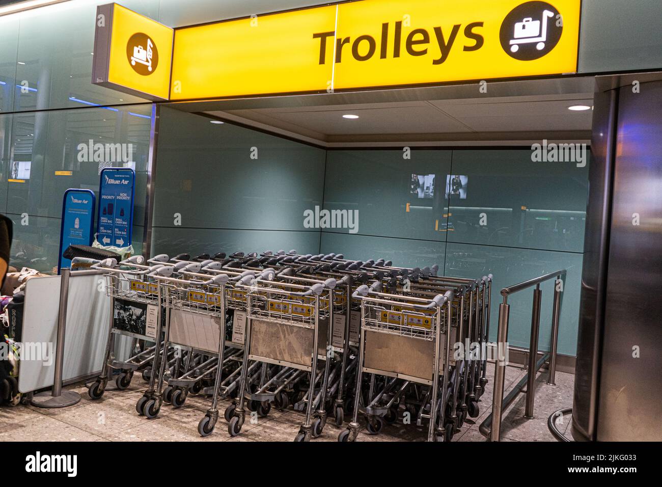 2 August 2022 Baggage trolley area at Terminal Two, Heathrow Airport