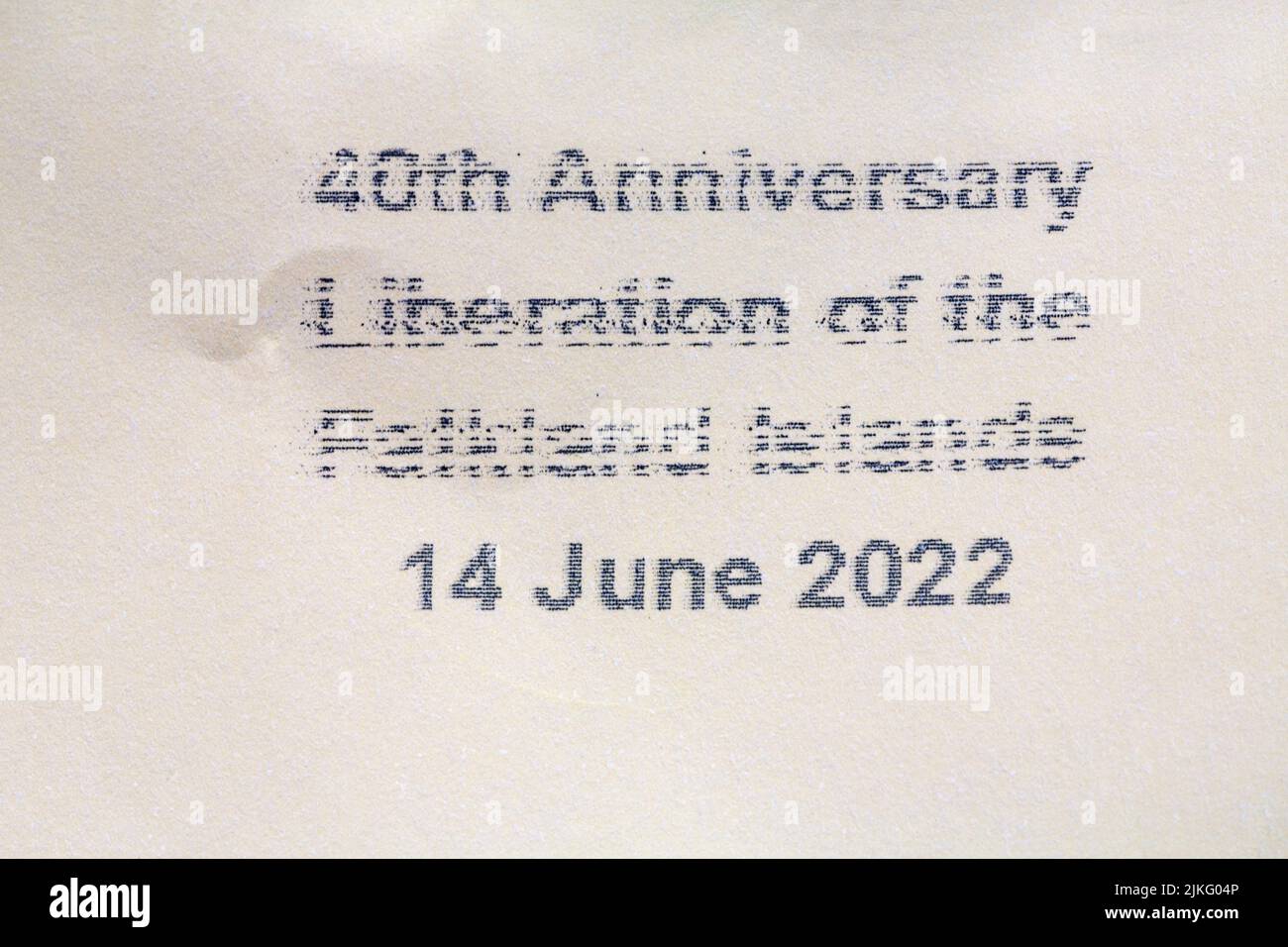 40th Anniversary Liberation of the Falkland Islands 14 June 2022 franked on envelope Stock Photo