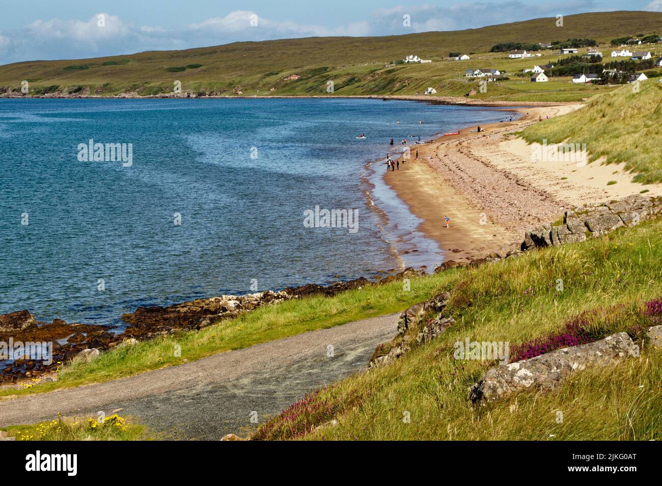 BIG SAND BEACH GAIRLOCH SCOTLAND PEOPLE ON THE BEACH AND IN THE SEA IN