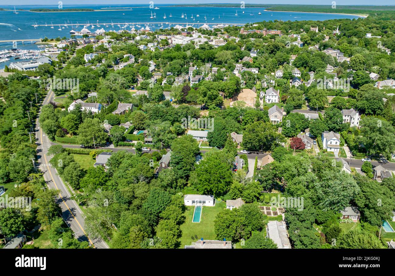 Aerial Landscape of Sag Harbor, NY Stock Photo