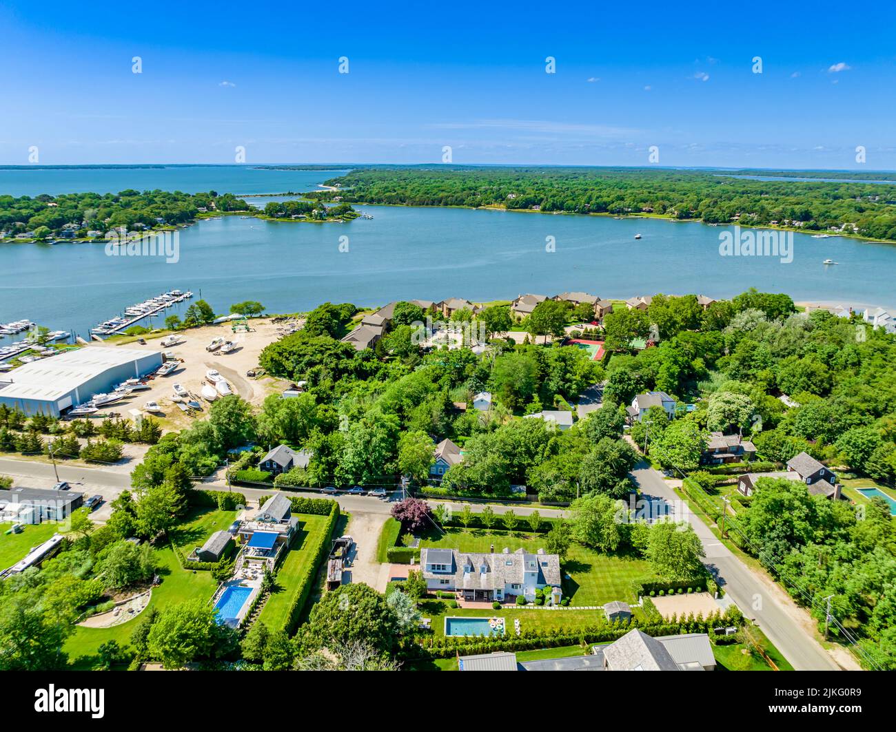 Aerial view of Sag Harbor, NY Stock Photo