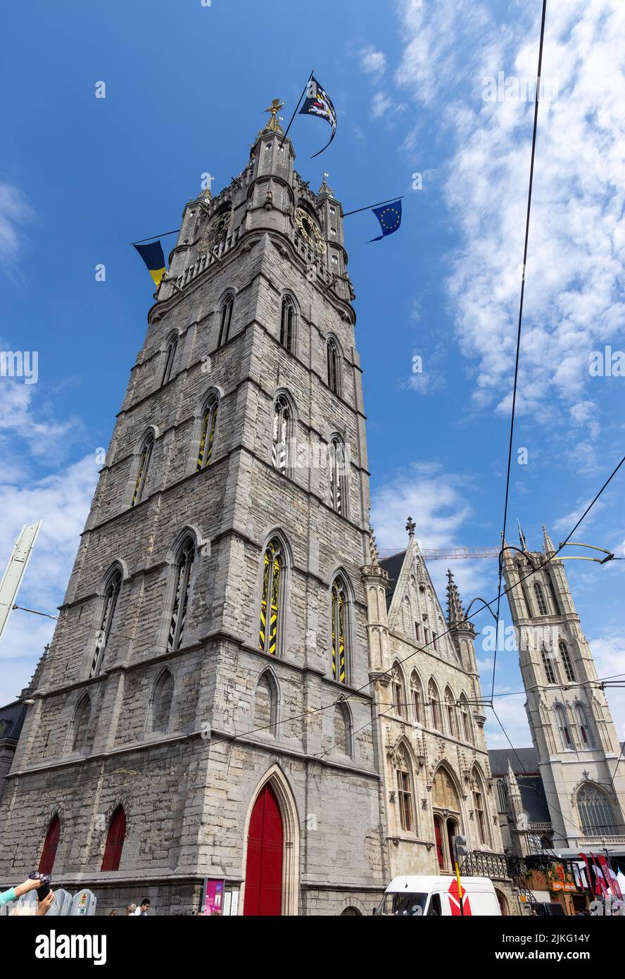 The Belfry of Ghent, the 91-metre-tall tower Stock Photo