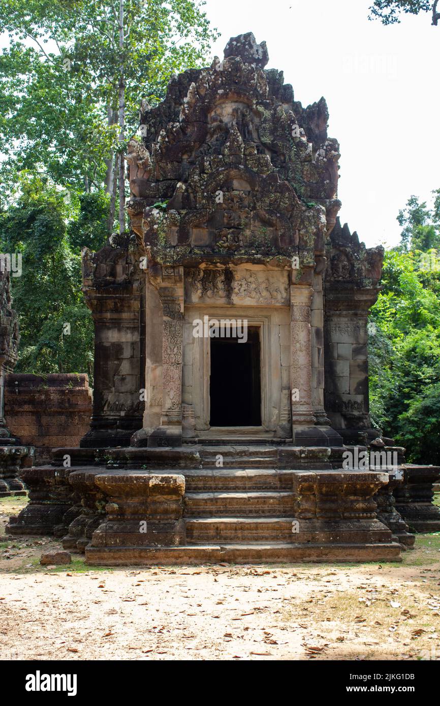 A vertical shot of the historical Angkor Wat temple in Siem Reap, Cambodia Stock Photo