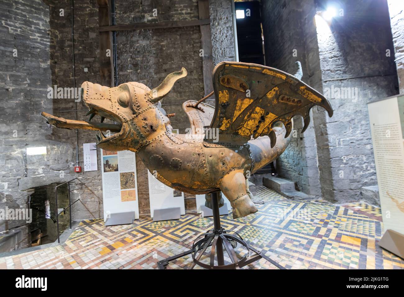 The old Dragon of Ghent on the exhibition in the Belfry of Ghent Stock Photo