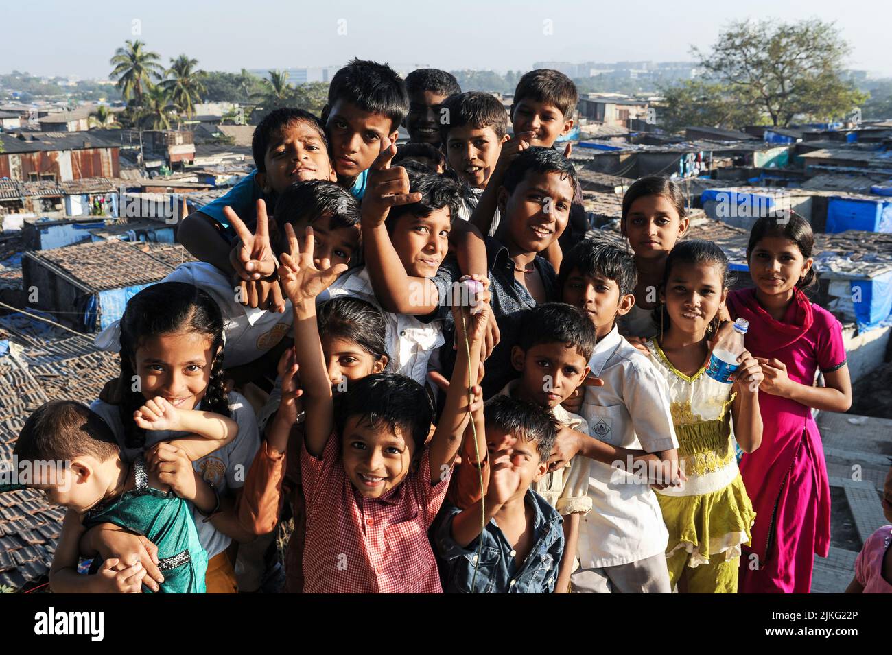 10.12.2011, India, , Mumbai - Children in a shantytown in Shivaji Nagar near Chhatrapati Shivaji Maharaj International Airport. 0SL111210D006CAROEX.JP Stock Photo