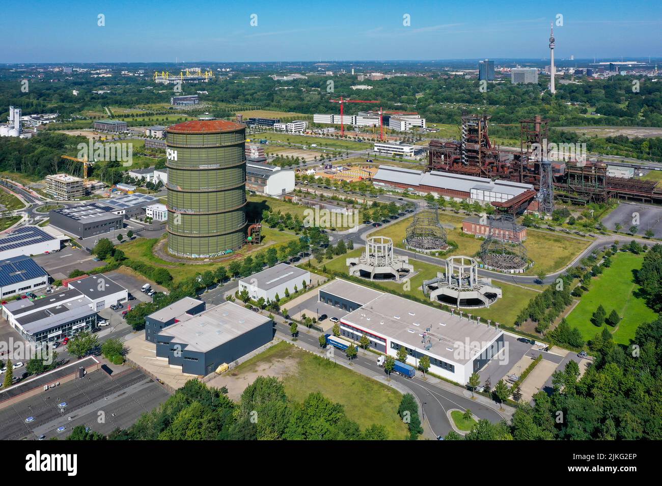 23.05.2022, Germany, North Rhine-Westphalia, Dortmund - Phoenix West. After the closure of the old Hoesch blast furnace plant in 1998, the site was re Stock Photo