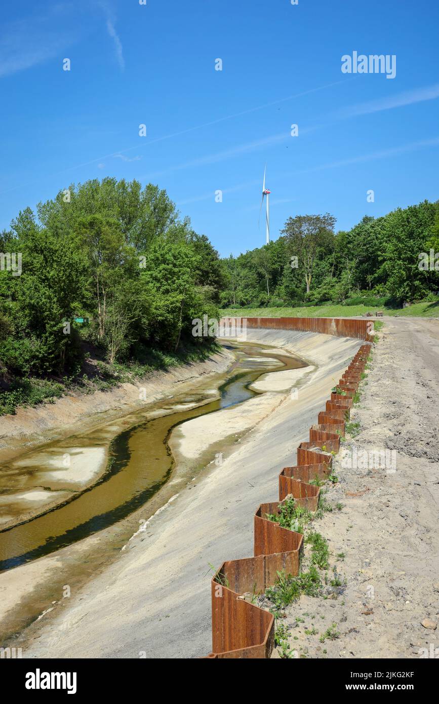 11.05.2022, Germany, North Rhine-Westphalia, Bottrop - Renaturalized Boye, the tributary of the Emscher, is transformed into a near-natural watercours Stock Photo