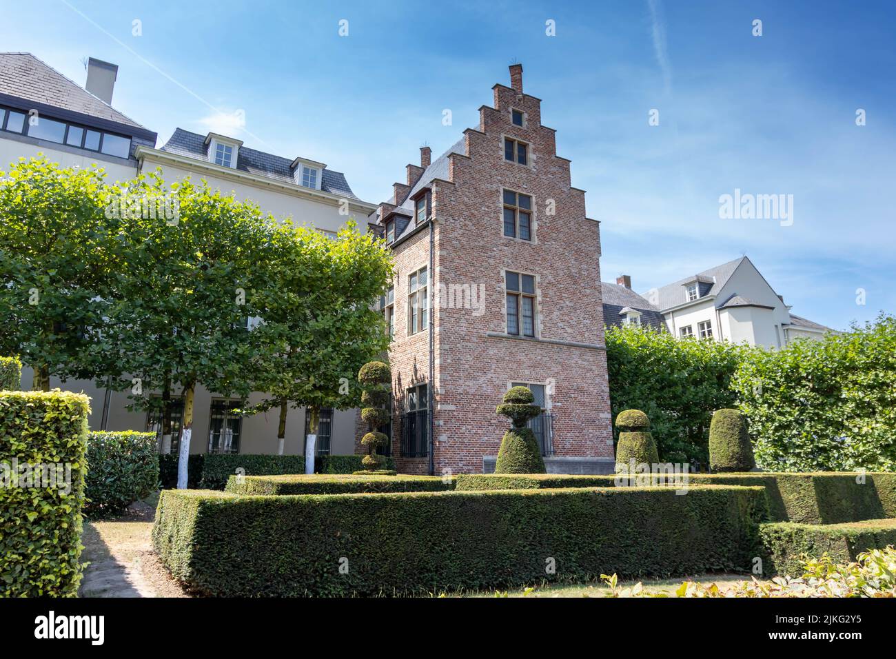 A formal garden of Les Amis des Musees Royaux des Beaux Arts de Belgique (Friends of the Royal Museums of Fine Arts of Belgium), Brussels Stock Photo