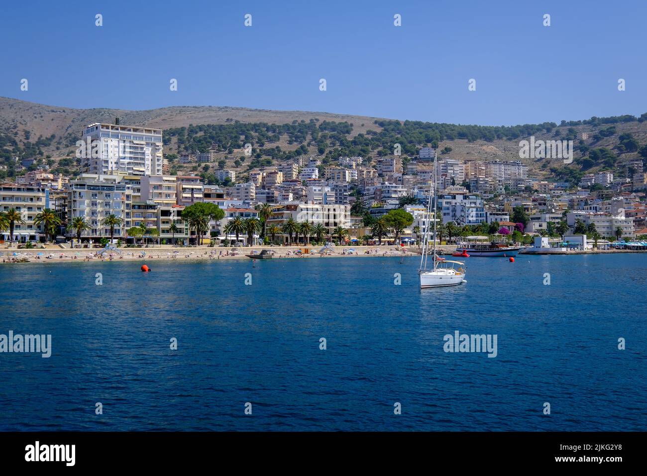 01.07.2022, Albania, Saranda, Saranda - Bathing resort Saranda at the Albanian Riviera. 00X220701D061CARO.JPG [MODEL RELEASE: NO, PROPERTY RELEASE: NO Stock Photo
