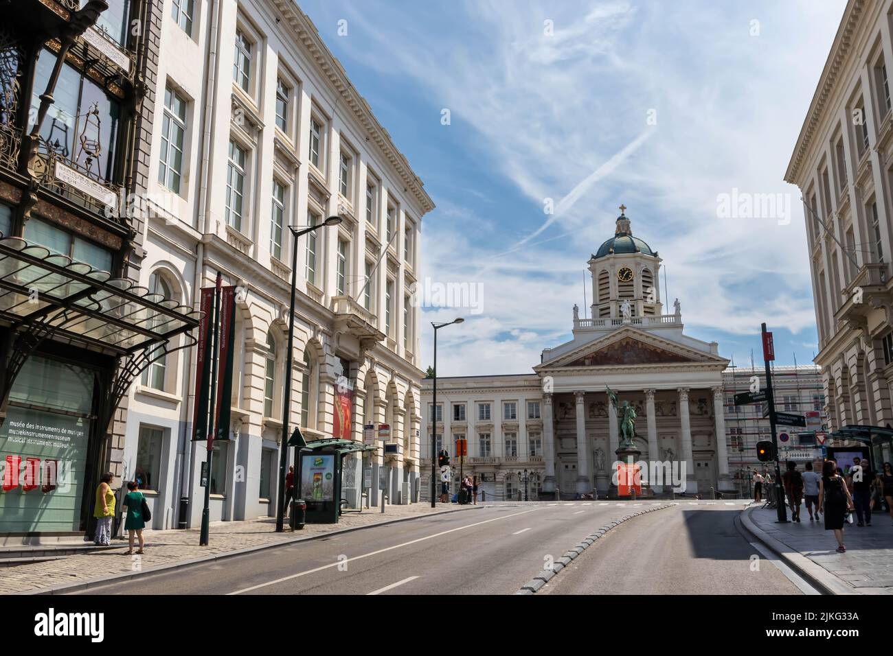 Brussels, Belgium - July 17, 2018: A view of Coudenberg Street, Rue Montagne de la Cour and the Royal Palace Stock Photo