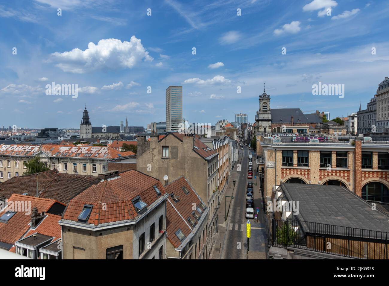 Brussels, Belgium - July 16, 2018: Rue des Minimes as viewed from L'Ascenseur Stock Photo