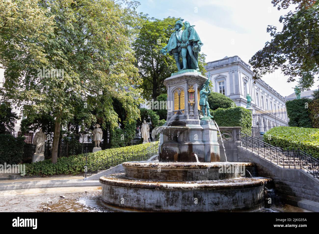 Statue of Counts Egmont and Hoorn in the Square of Petit Sablon, Brussels, Belgium Stock Photo