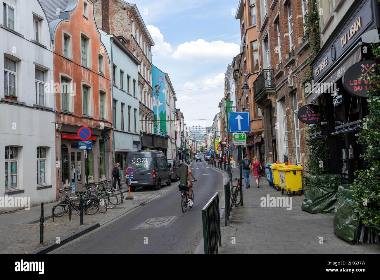 Brussels, Belgium - July 16, 2018: Rue Haute, a street in the downtown Stock Photo