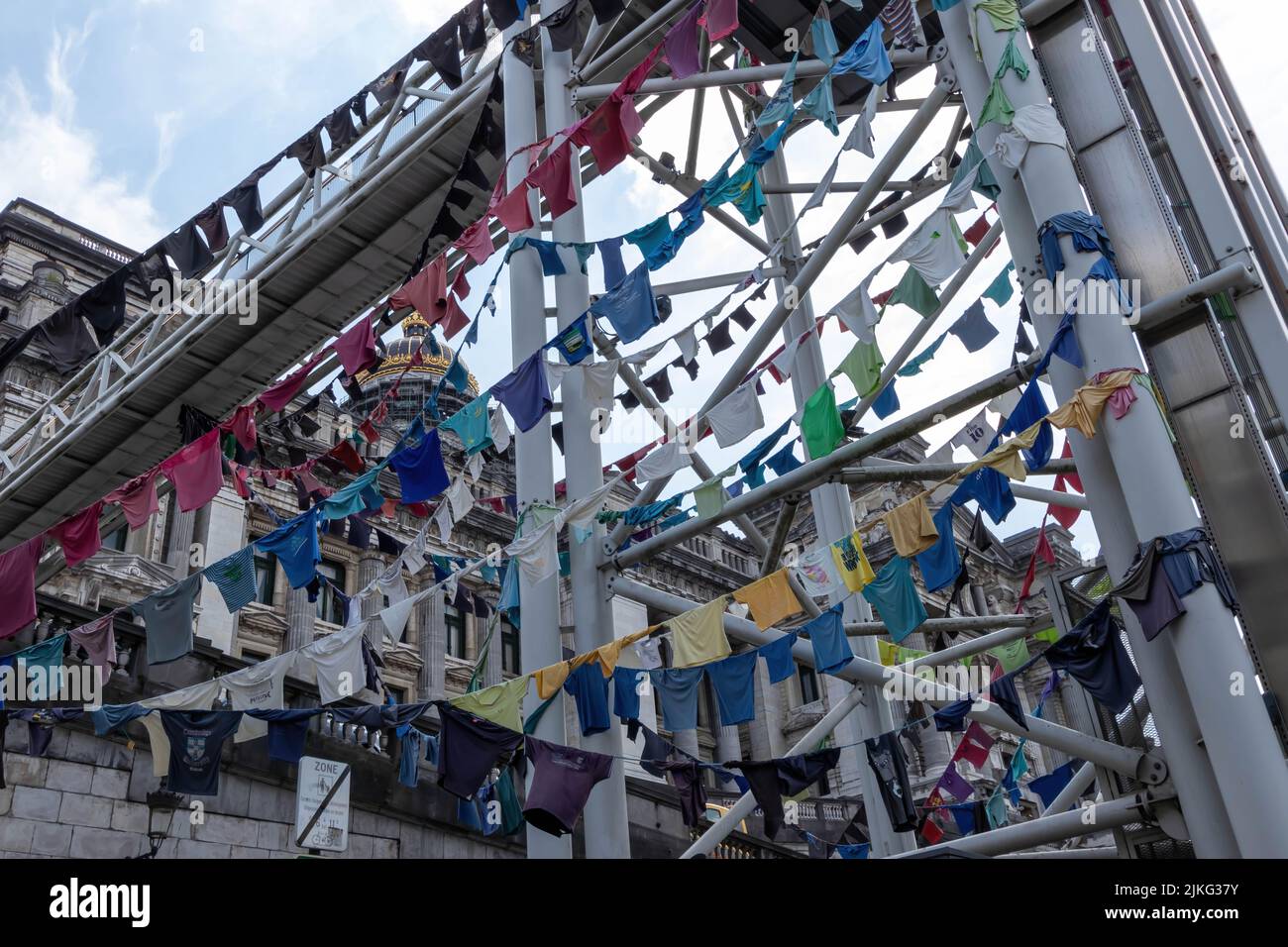 Brussels, Belgium - July 16, 2018: The installation entitled “If I had wings” by Finnish artist Kaarina Kaikkonen on the Marolles lift Stock Photo