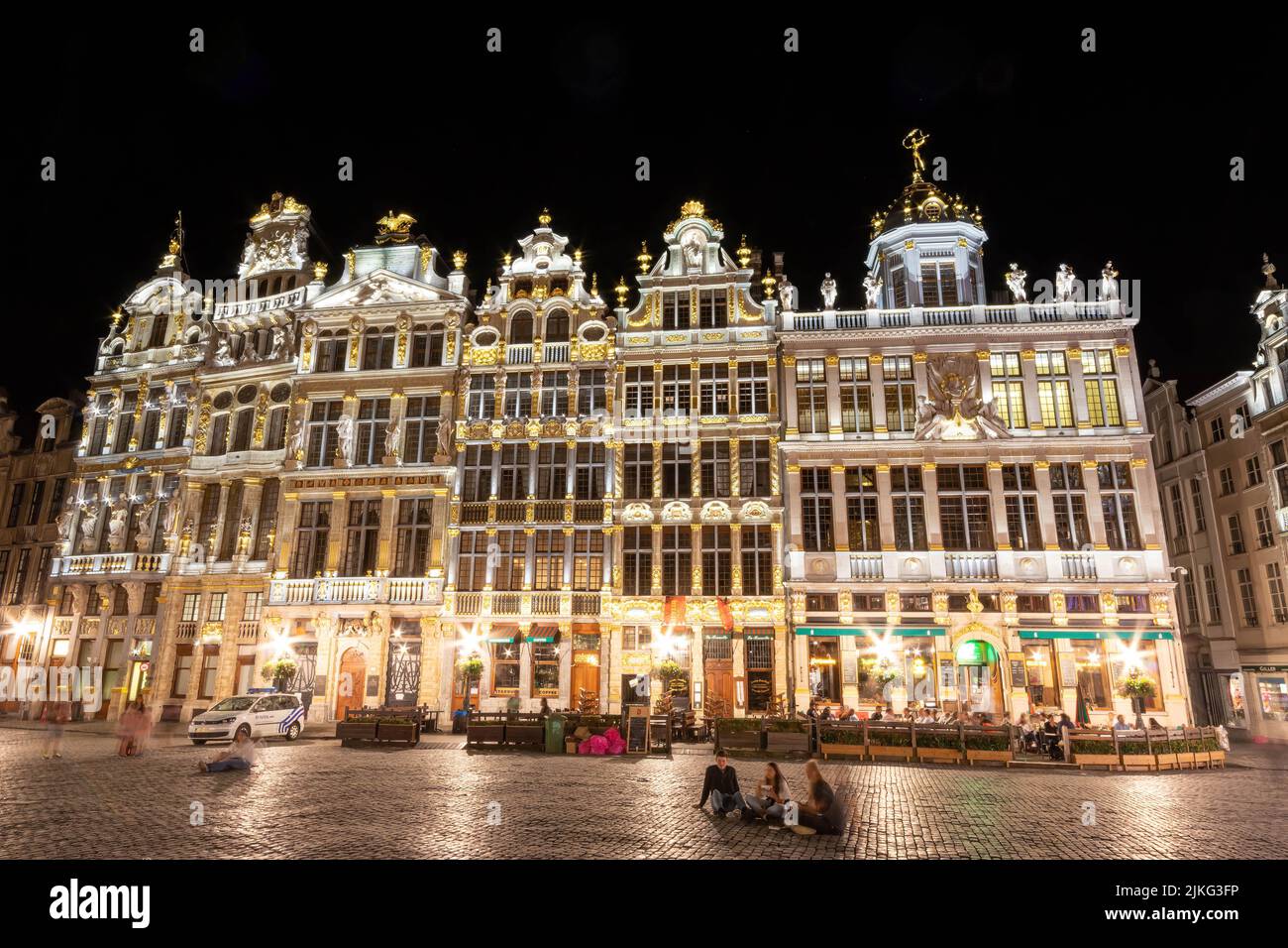 The landmark buildings in the Baroque style at the Grand Place illuminated at the night, Brussels, Belgium Stock Photo
