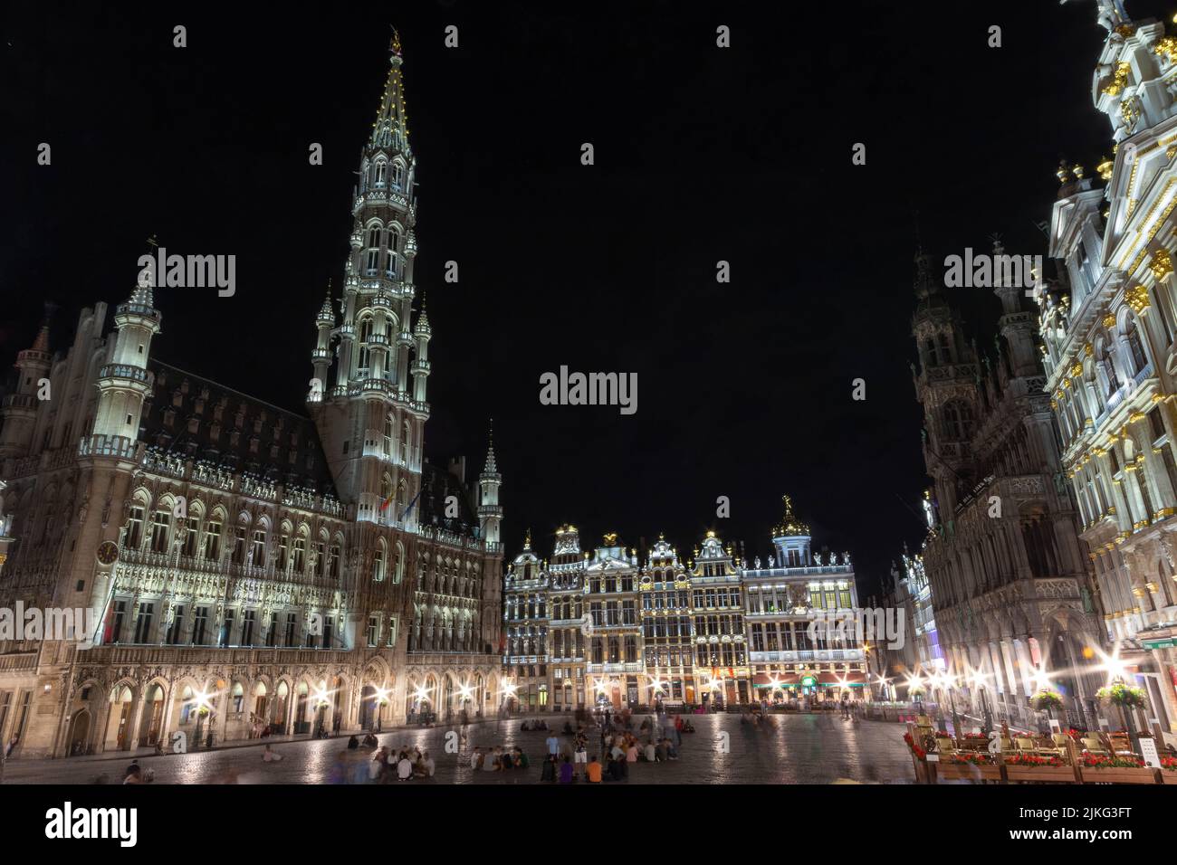The crowded Grand Place at the night, Brussels, Belgium Stock Photo