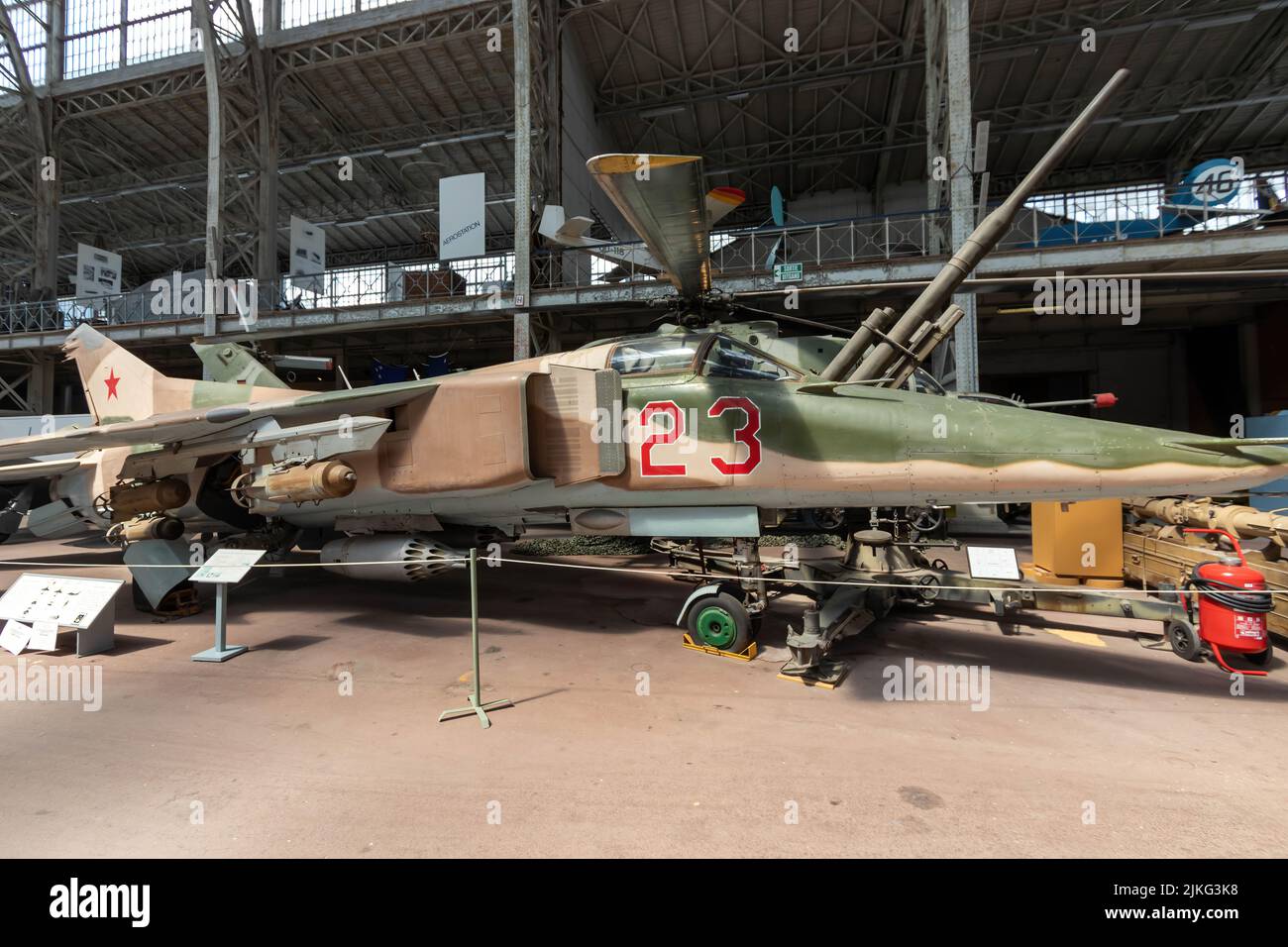Brussels, Belgium - July 17, 2018: A Soviet Mikoyan-Gurevich MiG-23 Flogger fighter aircraft in the Royal Museum of the Armed Forces Stock Photo