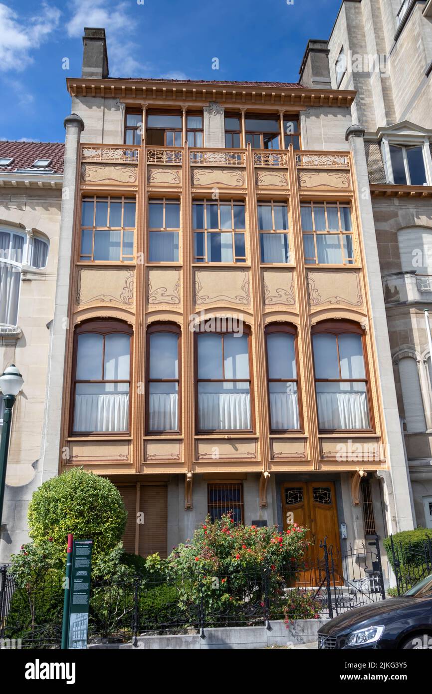 Brussels, Belgium - July 17, 2018: Hotel van Eetvelde, a historic landmark and UNESCO World Heritage site on Palmerston Avenue Stock Photo