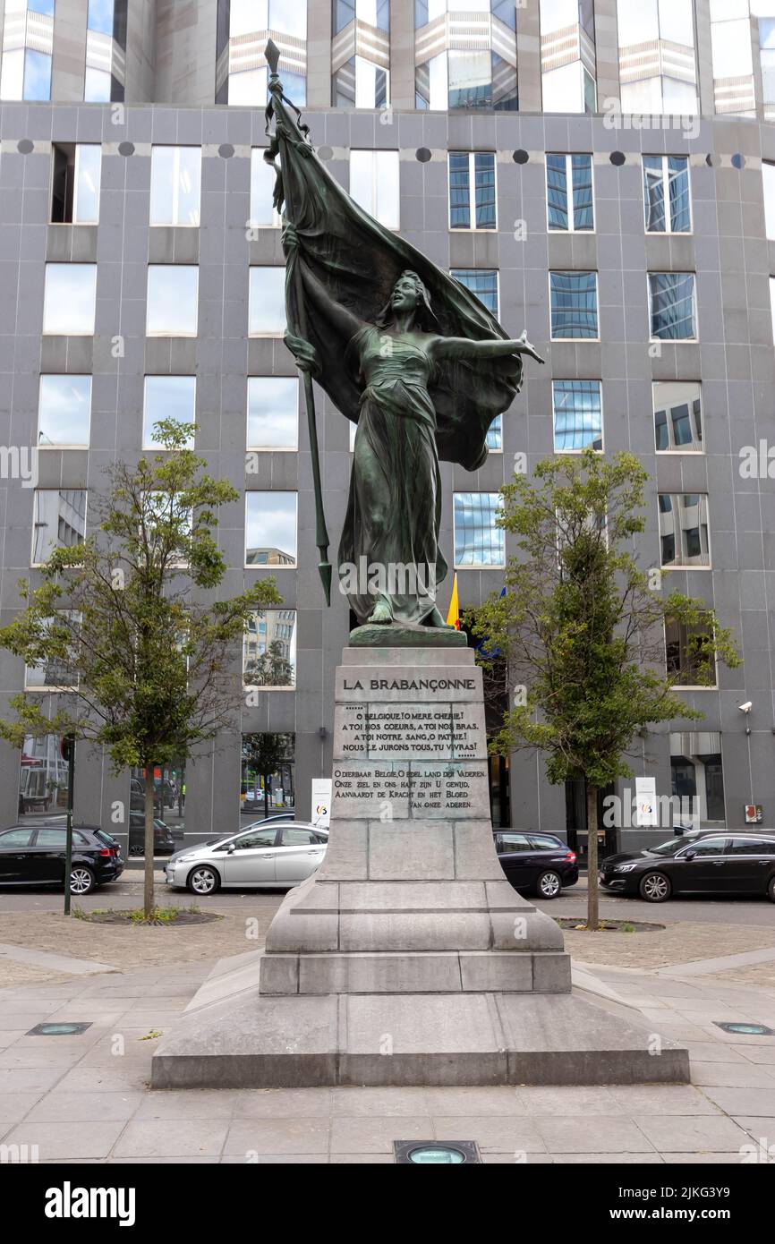 Brussels, Belgium - July 17, 2018: Place Surlet de Chokier and The Brabançonne Statue by Charles Samuel Stock Photo