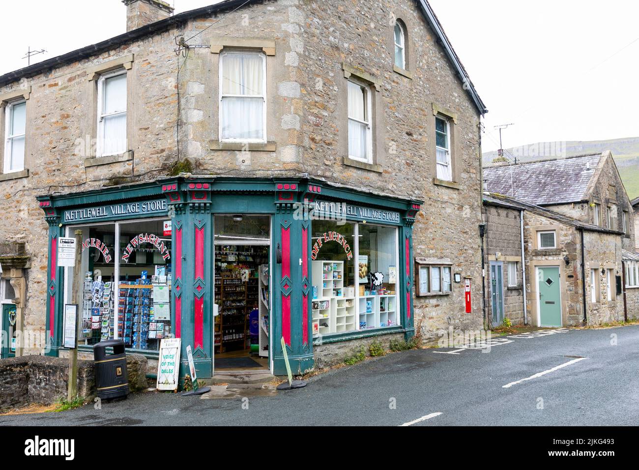 Kettlewell village in the Yorkshire Dales, and Kettlewell village store corner shop,Yorkshire,England,UK, summers day 2022 Stock Photo