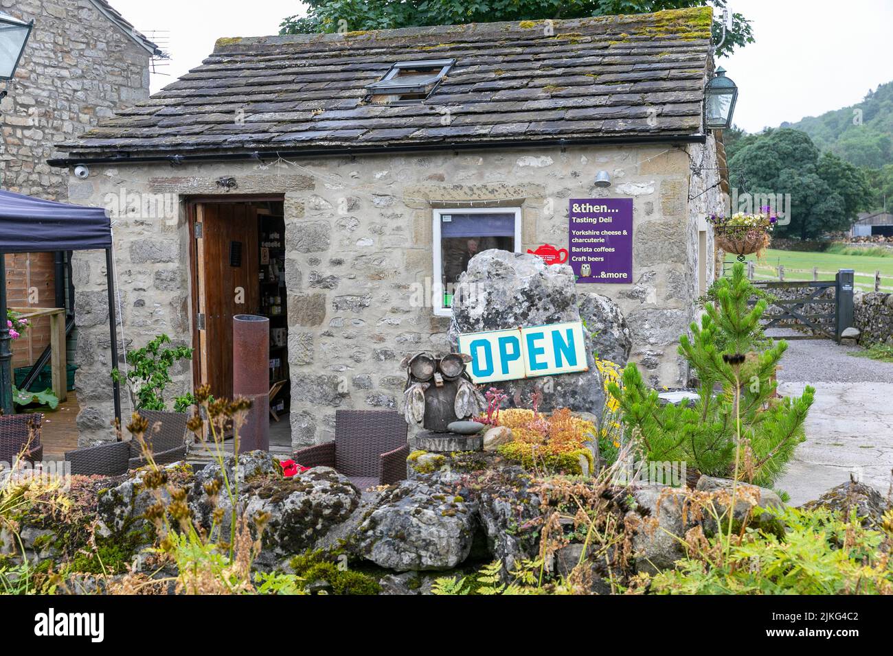 Kettlewell village in the Yorkshire Dales, & then cafe and deli in the village centre,Yorkshire,UK,summer 2022 Stock Photo