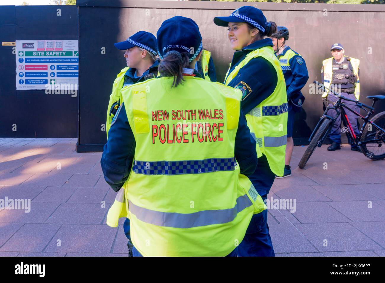 June 8th, 2022, Sydney, Australia: New South Wales Police women chatting before a march on Parliament House in Macquarie Street, Sydney by Unions Stock Photo