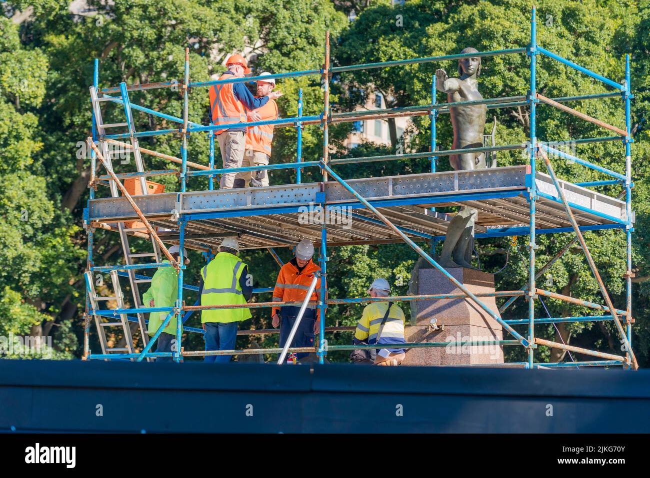 Due late 2022 the Archibald Memorial Fountain in Sydney's Hyde Park is undergoing major renovation including hydraulic, electrical and structural work Stock Photo