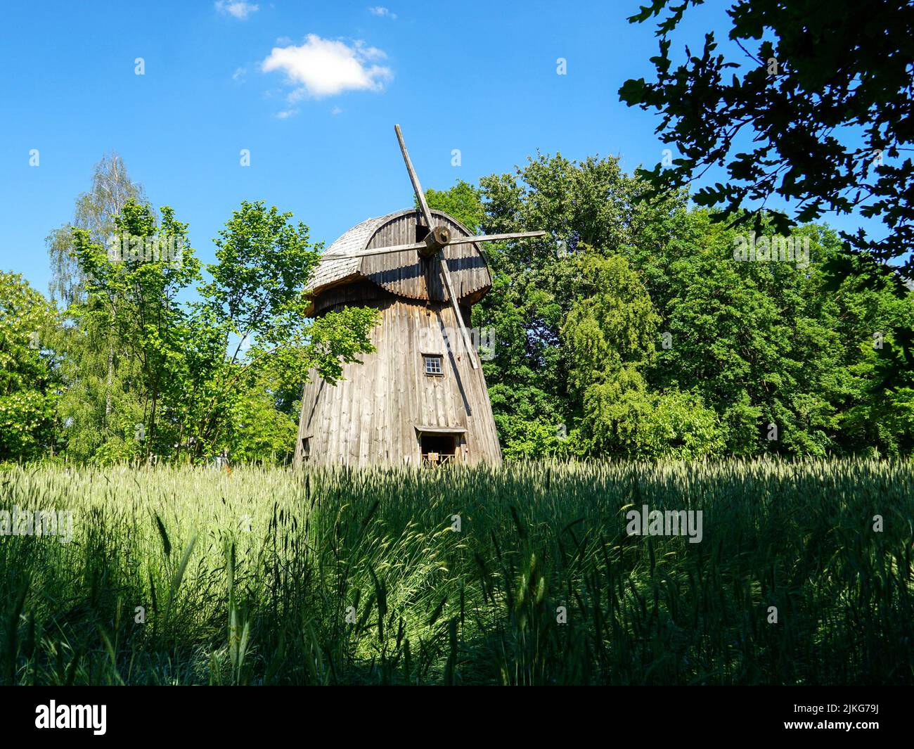 Wooden windmill in The open Air Folk Museum in Lublin, Poland, 03.06.2022 Stock Photo