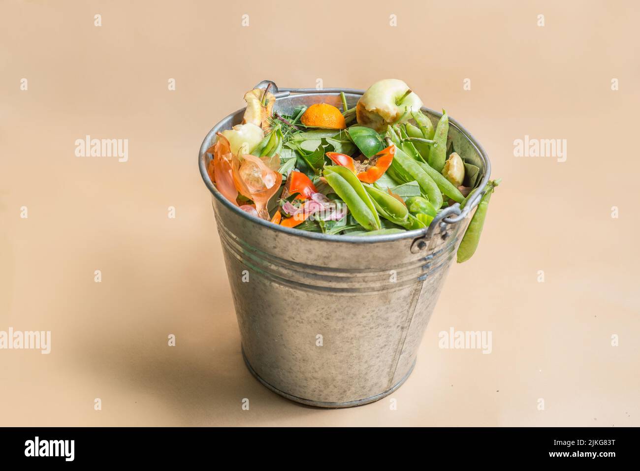 Sorted organic kitchen waste in compostbucket. Sustainable life style