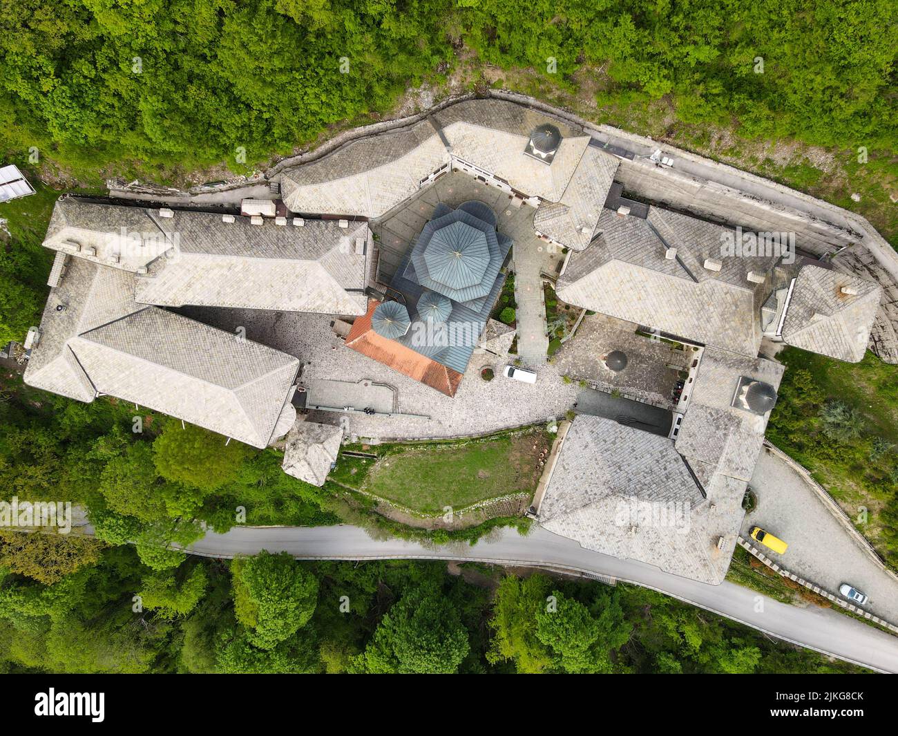 Drone view of St John the Baptist Bigorski monastery on Macedonia Stock Photo