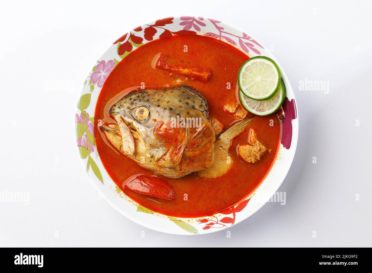 Salmon Fish Head Red Spicy Curry, Gulai Kepala Ikan Padang. Indonesian