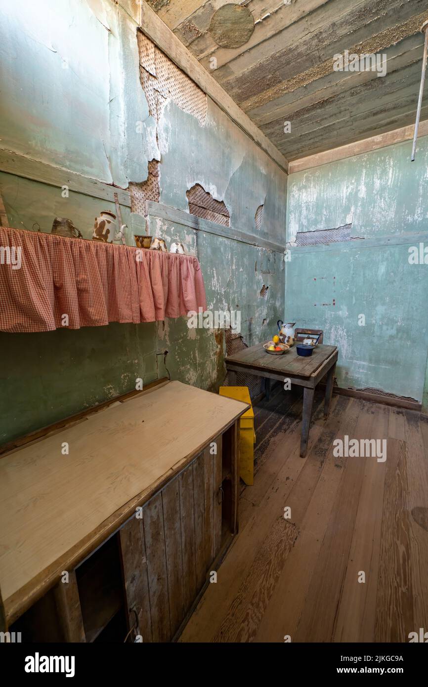 Typical employee housing in the former saltpeter company town of Humberstone, Chile.  Now a ghost town and museum. Stock Photo