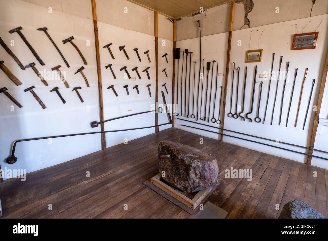 Museum display of tools used in the processing of saltpeter at Humberstone, Chile. Stock Photo